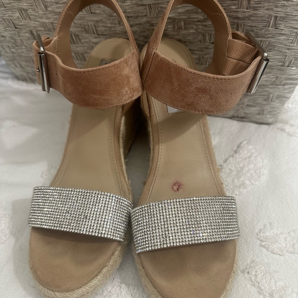 Steve Madden Tan and Silver Wedge Sandals